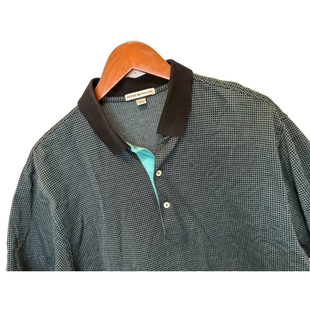 Peter Millar Knitted Polo Shirt Brown Green Short Sleeve Size Large
